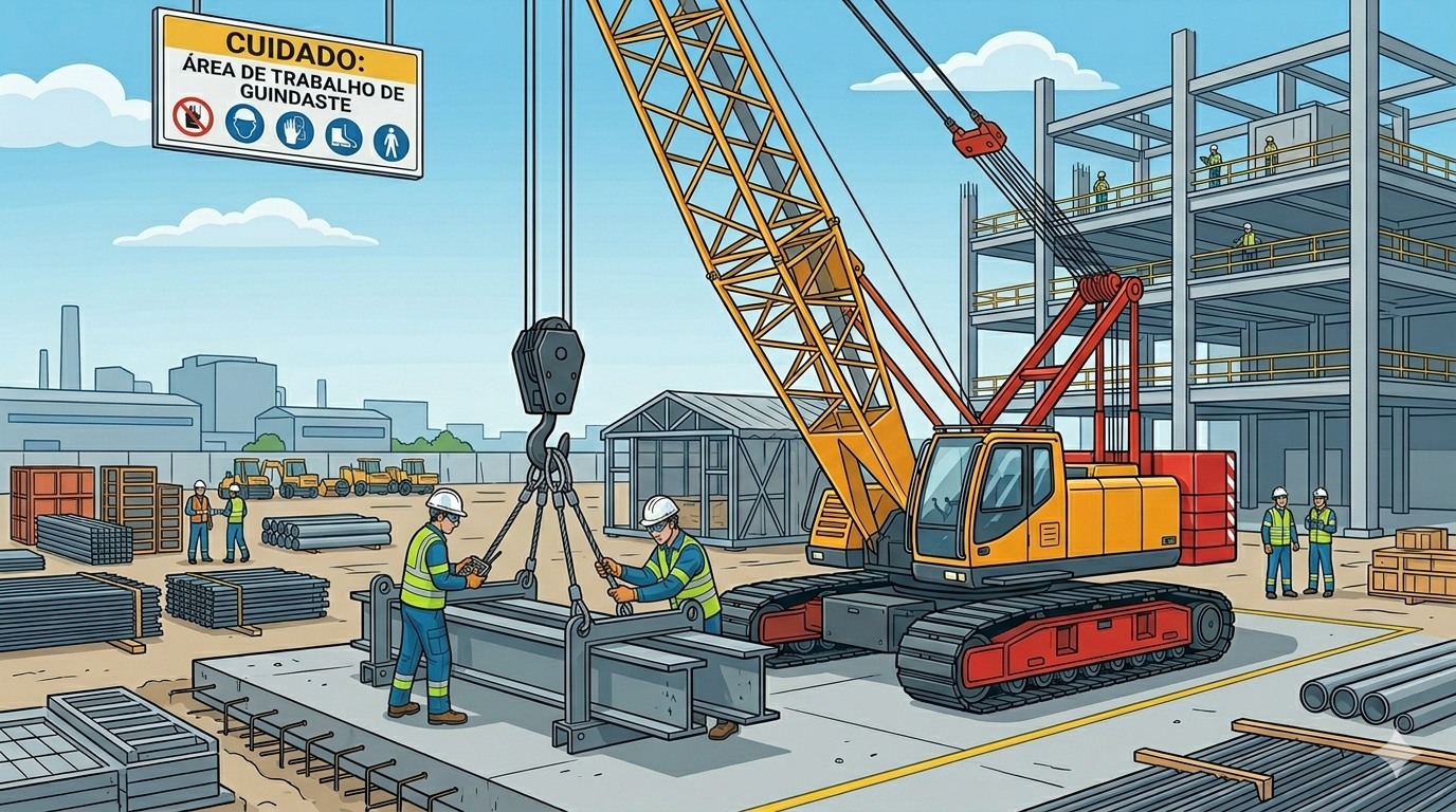 Ilustração de movimentação de carga suspensa com segurança