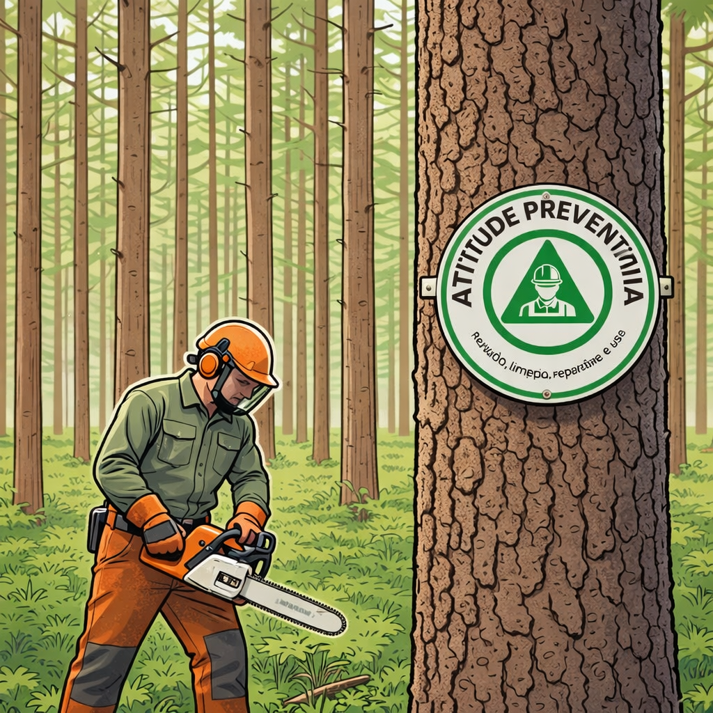 Ilustração de operação segura de motosserra